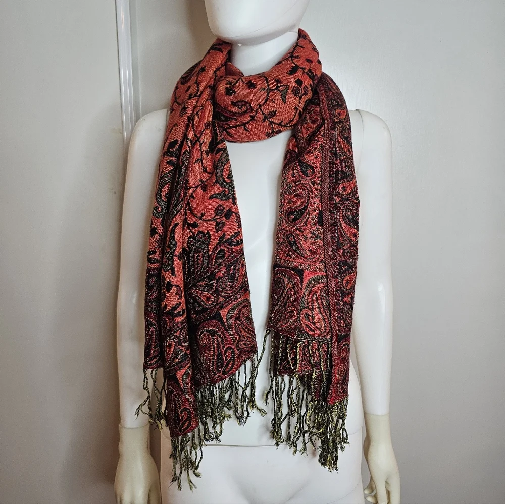 Unique Elegant Black and Red Paisley Shawl